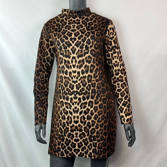 Cheetah long sleeve high collar dress size 14. - Picture 1 of 7